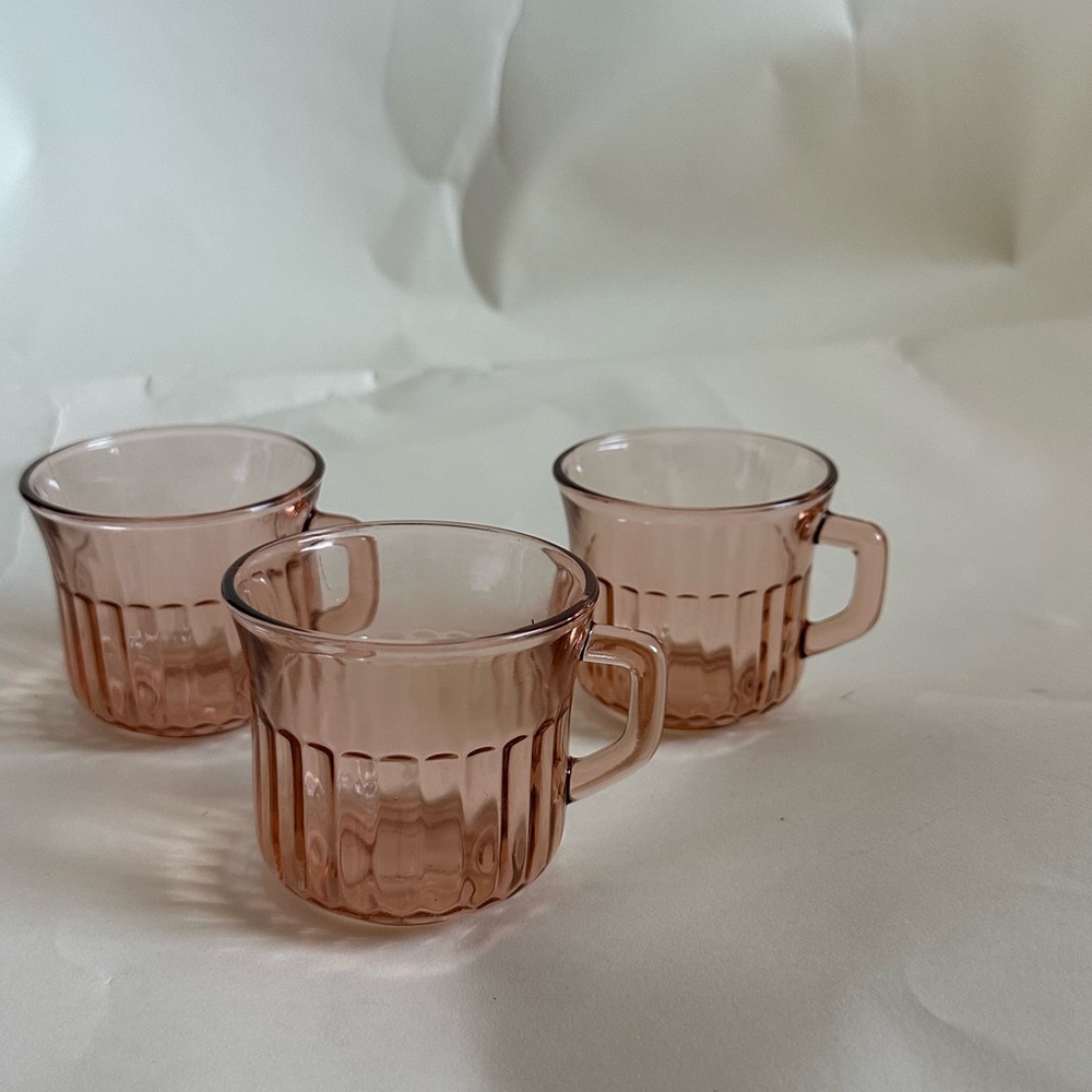 Set of 3 Vintage Glass Mugs (SOLD AS SET)